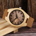 Fast Production No Logo Bamboo Wood Watch Engraving Wood Grain Leather Strap Wooden Watches for Men - Image 6